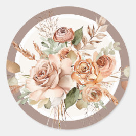 Adesivo Redondo Tonalidade Terrosa Clara Floral Rústica Boho Aquar