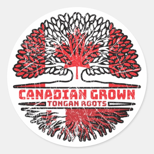 Adesivo Redondo Tonga Tongan Canada Tree Roots Flag (Frente)