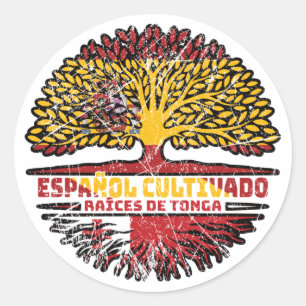 Adesivo Redondo Tonga Tongan Espanha Espanhola Raiz Bandeira