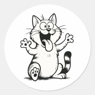 Adesivo Redondo "Tongue Out, Paws Up!" – Funny Cartoon Cat