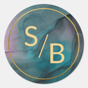 Adesivo Redondo Tons de joias de lavagem de tinta de luxo com mono