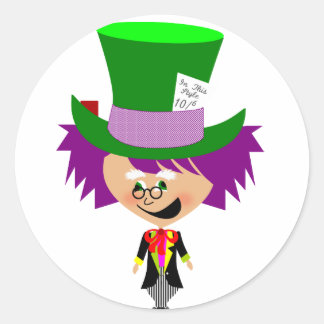 Adesivo Redondo Toon Mad Hatter - Aventuras de Alice no País das M