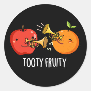 Adesivo Redondo Tooty Fruity Fruta Engraçado Músico Pun Dark BG