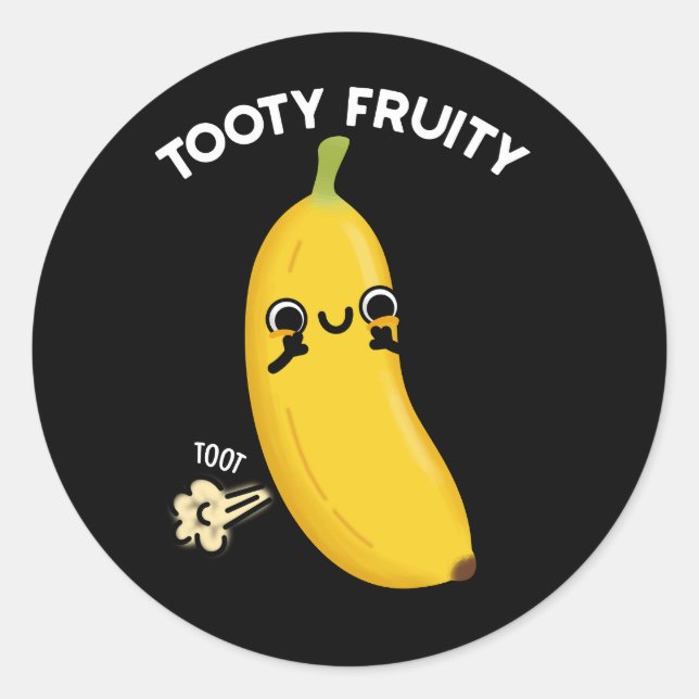 Adesivo Redondo Tooty Fruity Funny Banana Fruta Pun Dark BG (Frente)