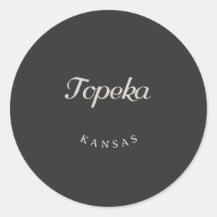 Adesivo Redondo Topeka Kansas White Font
