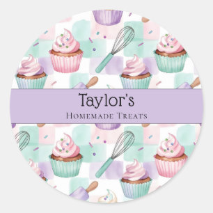 Adesivo Redondo Toper de Cupcake de Aquarela Lavanda Azul-Celeste