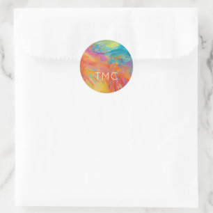 Adesivo Redondo Tópico de Iniciais de Pintura de Abstrato Colorido