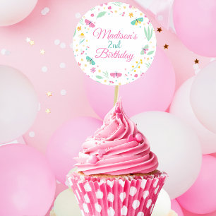 Adesivo Redondo Topo de cupcake de borboleta pastel branco Jardim