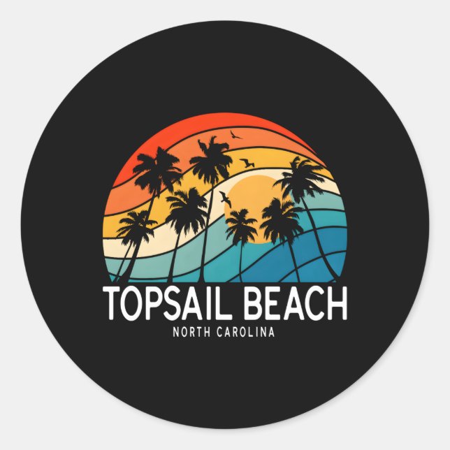 Adesivo Redondo Topsail Beach North Carolina Palm Tree Beach (Frente)
