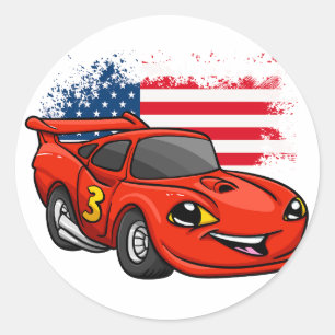 Adesivo Redondo Toque de bandeira americano do carro vermelho - Es
