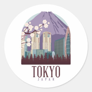 Adesivo Redondo Tóquio Japão Japão Viagem Vintage