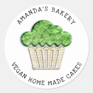 Adesivo Redondo Torna a doce padaria vegetariana muffins verde