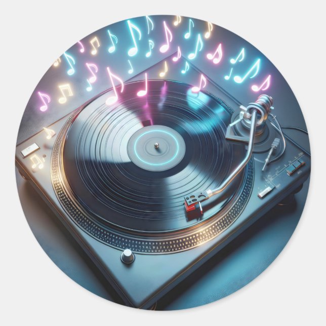 Adesivo Redondo Torno Neon Com Disco de Vinil (Frente)