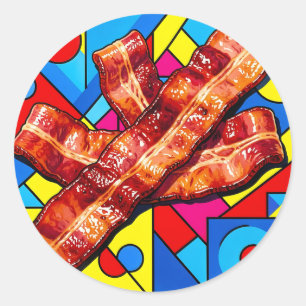 Adesivo Redondo Torradas de Bacon Croustillante Pop Art