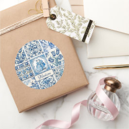 Adesivo Redondo Torre branca-branca-chic de jouy Dolls e flores