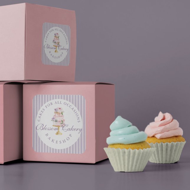 Adesivo Redondo Torre De Bolo Floral De Mola De Violeta Chic (Criador carregado)