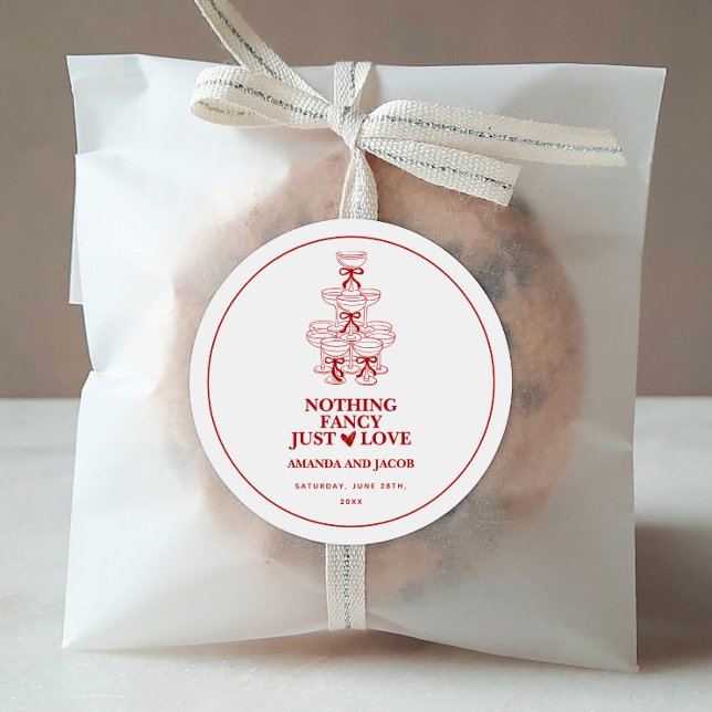 Adesivo Redondo Torre de Champanhe Vermelho Nada de Luxo, Só Amor  (Criador carregado)