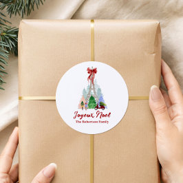 Adesivo Redondo Torre Eiffel de Natal Personalizada em Paris