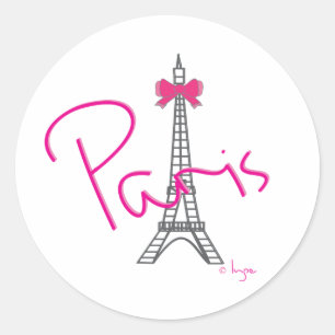 Adesivo Redondo Torre Eiffel de Paris com arco cor-de-rosa