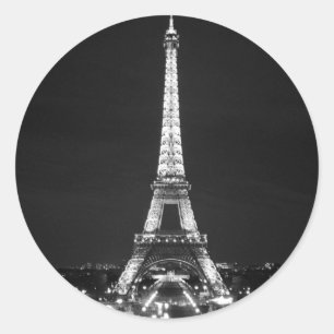 Adesivo Redondo Torre Eiffel na noite - B/W