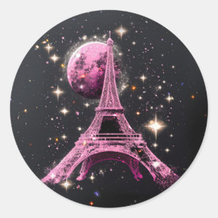 Adesivo Redondo Torre Eiffel Noite Lua          