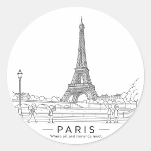 Adesivo Redondo Torre Eiffel Paris Arte de Linha Arquitetônica