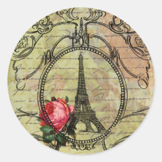 Adesivo Redondo Torre Eiffel Paris e Rosa vermelha Steampunk