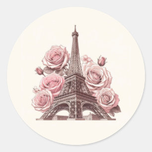 Adesivo Redondo Torre Eiffel Paris e Rosas Rosa