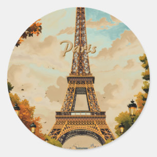 Adesivo Redondo Torre Eiffel Paris Viagem Estilo Vintage Arte Retr