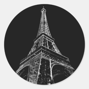 Adesivo Redondo Torre Eiffel Preto Branco Paris Viagem Vintage