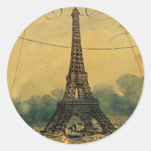 Adesivo Redondo Torre Eiffel Steampunk e balão de ar quente