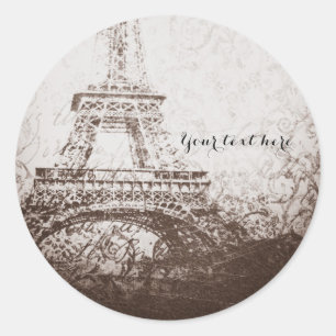 Adesivo Redondo Torre Eiffel Vintage Paris & Rosas Chic Elegante