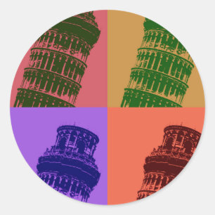 Adesivo Redondo Torre inclinada de Pisa Pop Art