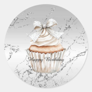 Adesivo Redondo Torta De Aniversário Com Laço De Cupcake Branco Pr