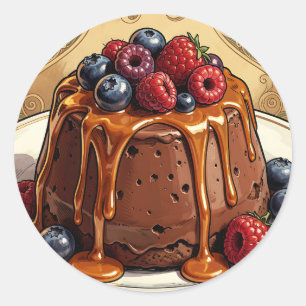 Adesivo Redondo Torta de Chocolate Caramelo e Frutas Decadente