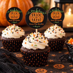 Adesivo Redondo Torta de Halloween com Abóbora Laranja Preta