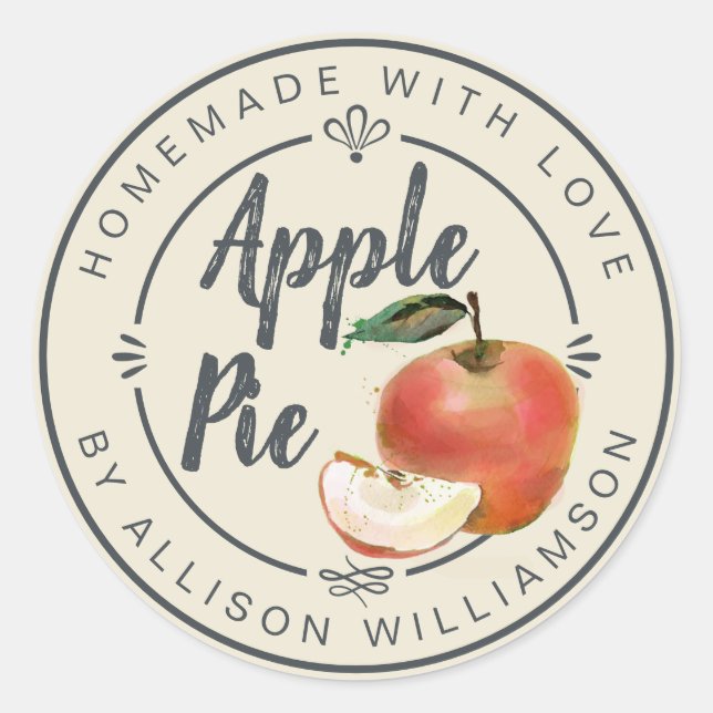 Adesivo Redondo Torta De Maçã Caseira Rústica Antiga Branca (Frente)