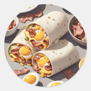 Adesivo Redondo Tortilha de Bacon Ovo Queijo para o Café da Manhã
