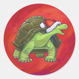 Adesivo Redondo Tortoise Christmas On Red