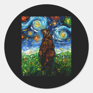 Adesivo Redondo TortoisesInferno Tortie Starry Night Kitty Art Por