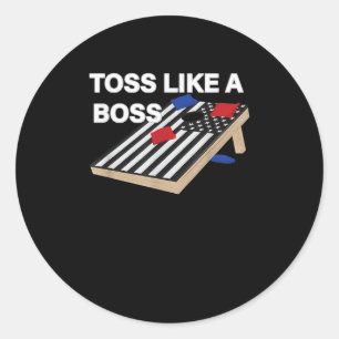 Adesivo Redondo Toss Engraçados Como Chefe Cornhole Competição EUA