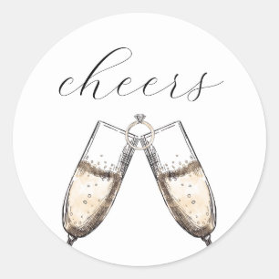 Adesivo Redondo Toste Bubbly Champanhe Elegante Chuveiro de Noiva