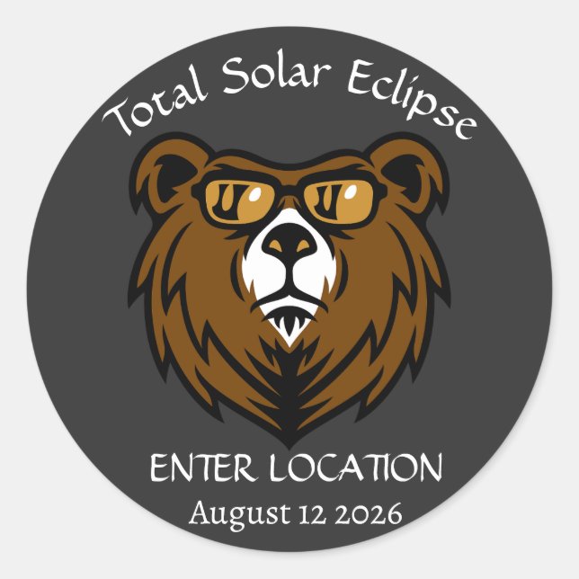 Adesivo Redondo Total de Eclipse Solar Aug 12 2026 Personalizado (Frente)