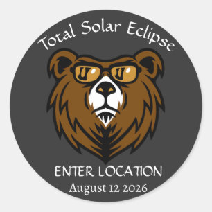 Adesivo Redondo Total de Eclipse Solar Aug 12 2026 Personalizado