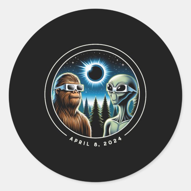 Adesivo Redondo Total de Eclipse Solar Funny Bigfoot Data de abril (Frente)