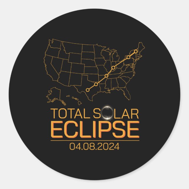 Adesivo Redondo Total do Eclipse Solar Abril 8 2024 Totalidade do  (Frente)