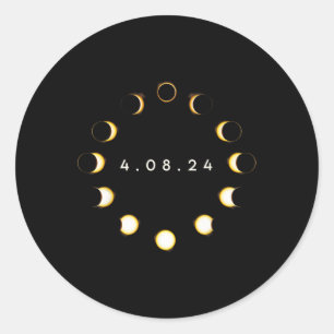 Adesivo Redondo Total Eclipse Solar abril 8 2024 Fases Totalidade