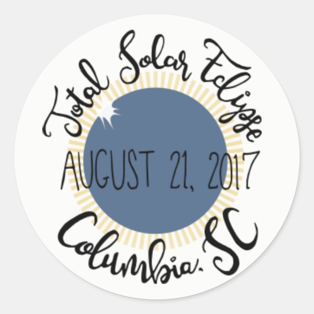 Adesivo Redondo Total Solar Eclipse 2017 Columbia SC Round Sticker (Frente)