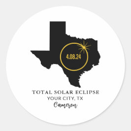 Adesivo Redondo Total Solar Eclipse 2024 Custom Name, City Texas