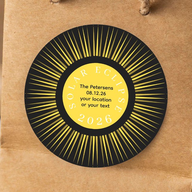 Adesivo Redondo Total solar eclipse 2026 your name personalized (Criador carregado)
